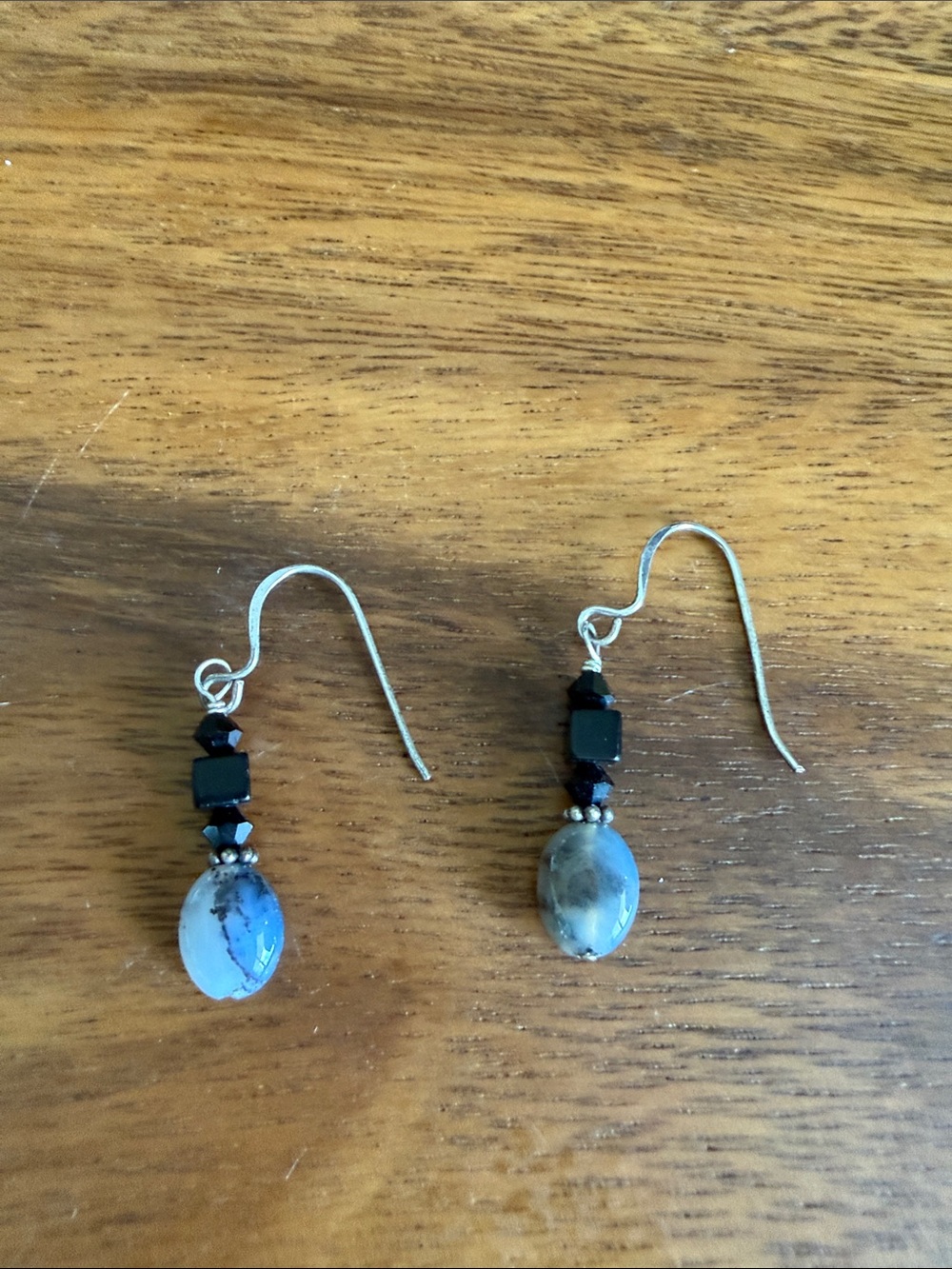 Silver & Black Labradorite Drop Earrings - Women Jewelry